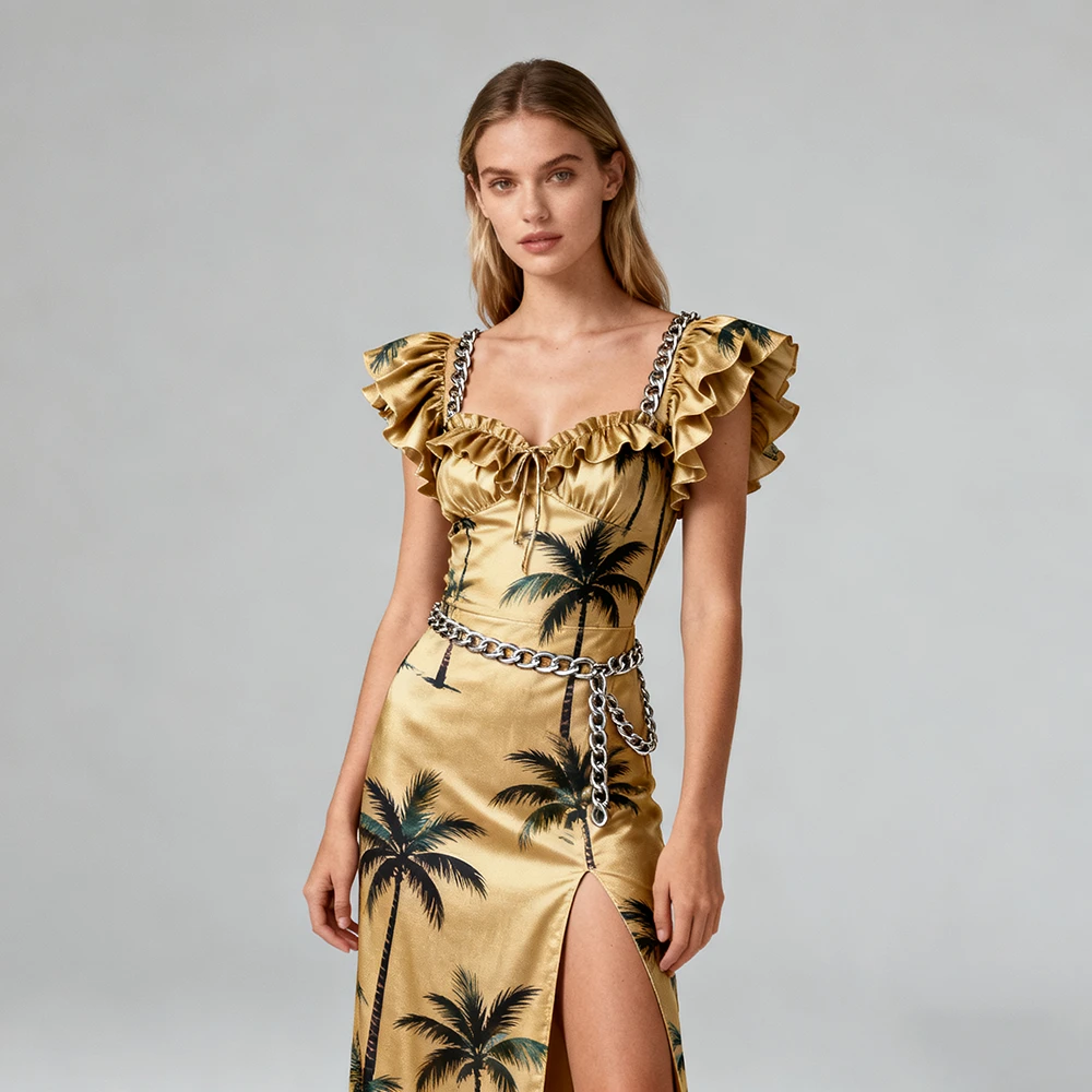 OEM High Quality Custom Frill Layered Ruffle V Neck Samoan Puletasi Set Ladies Long Maxi Two Piece Skirt Set Dresses