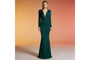 OEM Custom Long Dresses Women Dresses V-neck Long Sleeve Women Casual Fishtail Mother OFF the Bride Evening Dresses