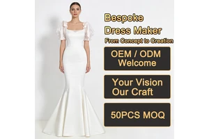 Women Dresses Square Neck Puff Short Sleeve Satin Fabric Bow Detail Mermaid Hem Maxi Formal Wedding Bridal Evening Dresses