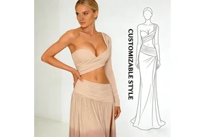 Custom Women One Shoulder Deep V Crop Top Ruched Ombre Side Slit Maxi Two-Piece Formal Evening Dresses