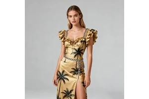OEM High Quality Custom Frill Layered Ruffle V Neck Samoan Puletasi Set Ladies Long Maxi Two Piece Skirt Set Dresses