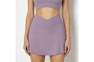 Women Skirts Lavender Crisscross Waist V Band Flared  Stretchy Quick Dry Fabric Yoga Golf Tennis Sports Daily Casual Mini Skirts