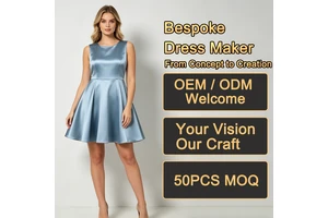 Bulk Women's Dresses Dusty Blue Satin Round Neck Sleeveless High Waist A-Line Mini Cocktail Party Bridesmaid Dresses