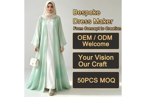 Bulk Lady Dresses Gradient Mint Green Chiffon Open Abaya Wide Flare Sleeve Solid Inner Two Piece Modest Maxi Dresses