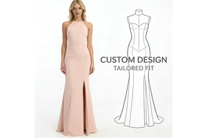 Women's Blush Pink Halter Neck Mermaid Evening Dress High Slit Formal Fitted Gown for Bridesmaid Gala