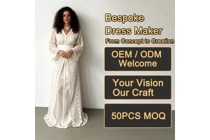 Ladies Dresses White Lace Embroidery V Neck Bell Sleeve Wide Belt Two Piece Open Front Elegant Evening Modest Maxi Abaya Dresses
