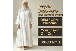 Wholesale Ladies Solid White Modest Open Abaya Traditional Knot Button Long Sleeve Two Piece Maxi Kaftan Dresses