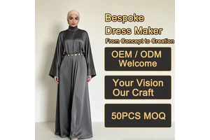 Wholesale Miss Dresses Dark Grey Satin High Neck Wide Flare Sleeve Gold Chain Belt Luxury Formal Modest Maxi Abaya Dresses