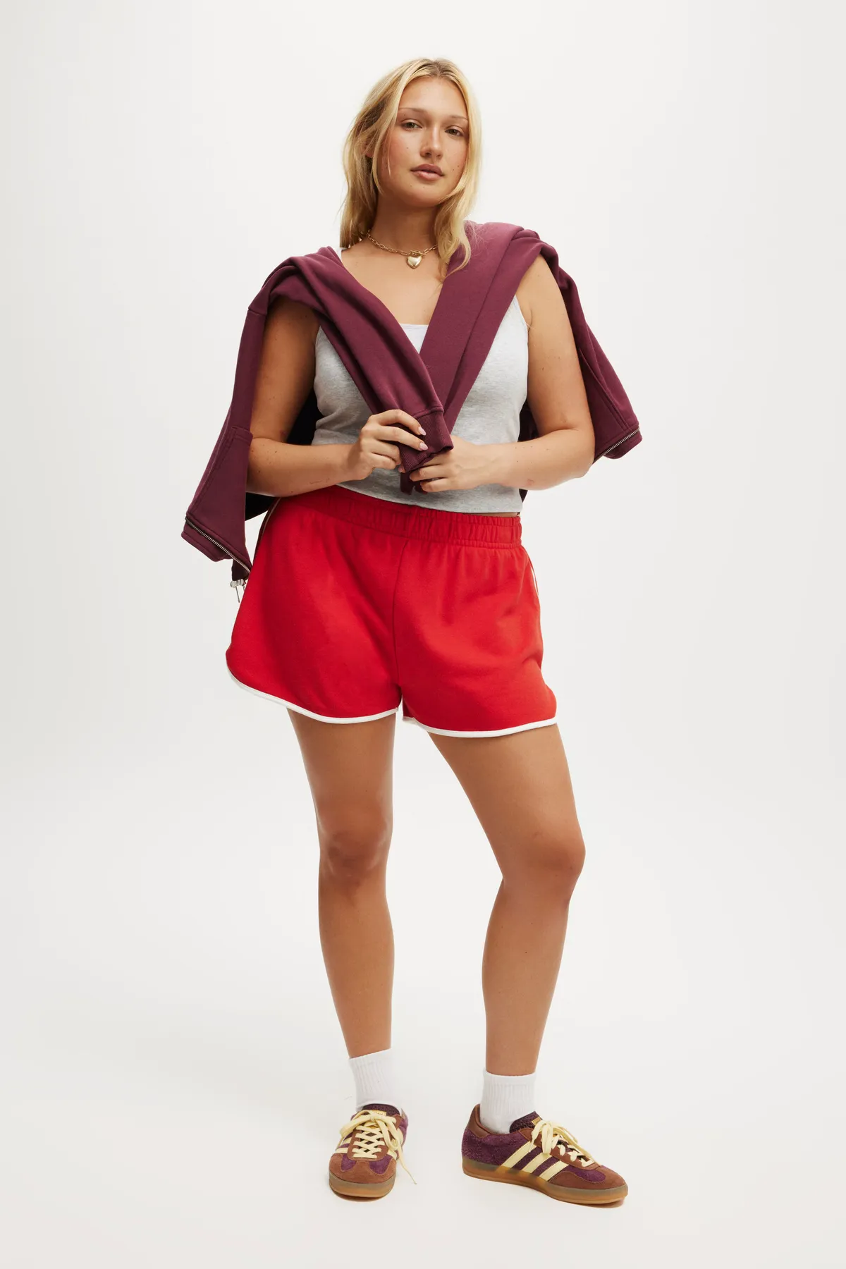 Women's Dolphin Hem Micro Mini Short - Red Poppy/White