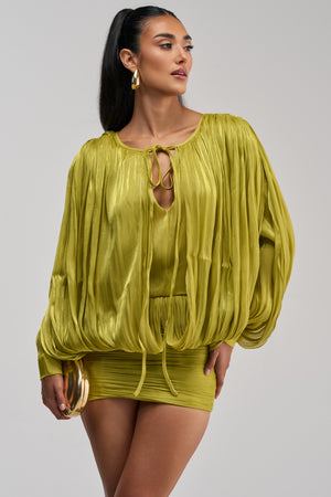 Women's Akira Green Plunge Neck Long Sleeve Chiffon Mini Dress