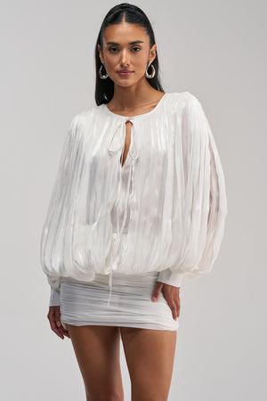 Women's Akira White Chiffon Mini Sheath Dress With Plunge Neckline