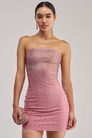 Women's Akira Call It Chemistry Pink Rhinestone Mini Dress In Mesh