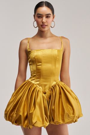 Women's Akira Juliet Yellow Satin Mini Dress With Tulle