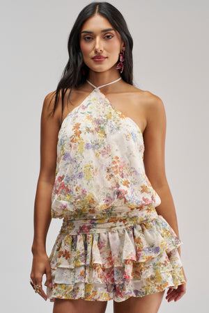 Women's Akira White Floral Halter Mini Dress In Chiffon