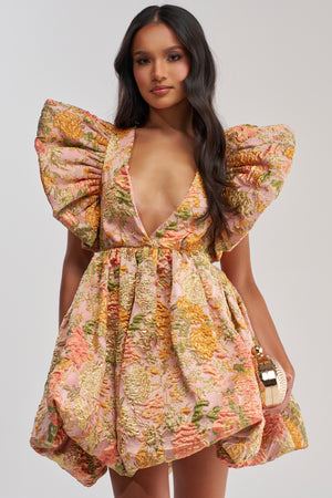 Women's Main Character Energy Brocade Mini Dress In Peach