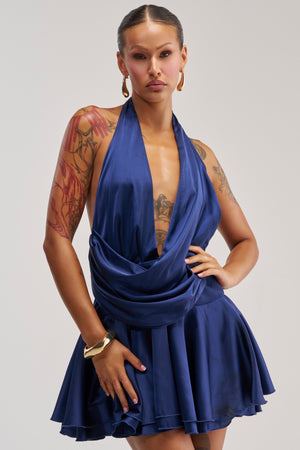 Women's Akira Understood The Assignment Navy Satin Mini Dress
