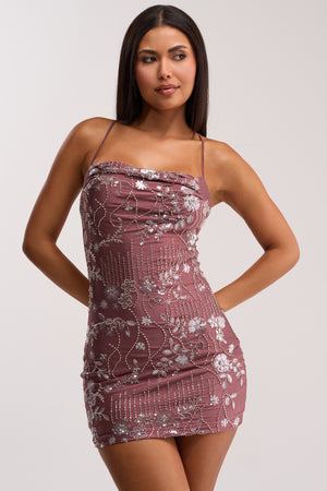 Women's Akira Keep Watching Mauve Sequin Mini Dress In Jersey