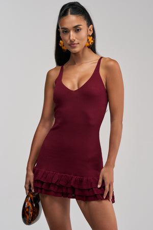 Women's Akira Ruffle Queen Plum Mini Dress With V-Neck
