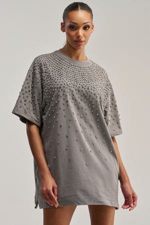 Women's Akira In My Element Rhinestone Cotton Mini T-Shirt Dress