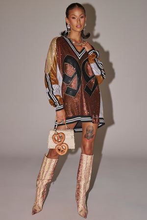 Women's Akira Ryan Cocoa Colorblock Rhinestone Jersey Mini Dress