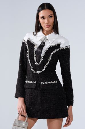 Women's Akira Black And White Metallic Mini Dress In Poplin And Tweed