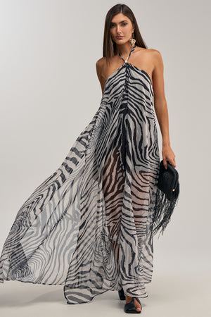 Women's Akira Sweet Side Zebra Chiffon Halter Maxi Dress
