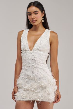 Women's Akira Winter Kiss White Floral Mesh Mini Dress