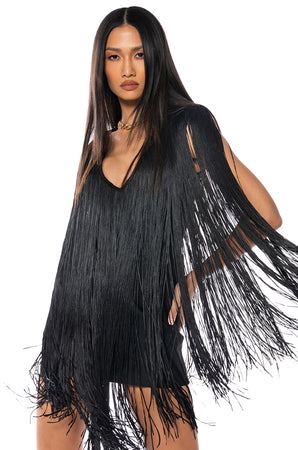 Women's Stevie Deep V Bandage With Fringe Mini Dress
