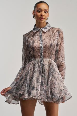 Women's Akira Wild Rhythm Snake Print Mini Dress With Rhinestone Detail