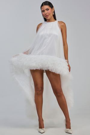 Women's Akira Ari White Tulle Ruffle Hi-Lo Mini Dress