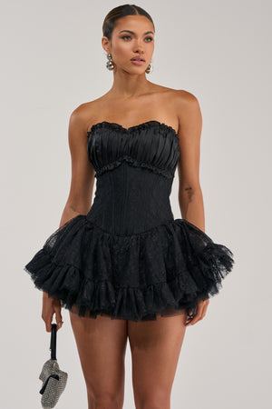 Women's Akira Black Strapless Corset Lace-Up Mini Dress With Tulle And Satin