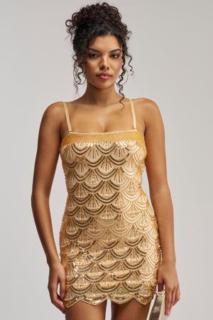 Women's Akira Gold Strapless Sequin Mini Dress In Mesh