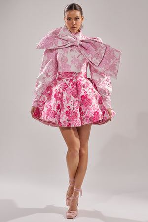Women's Renaissance Two-Tone Brocade Mini Dress In Pink