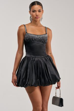 Women's Akira Cosmic Dream Black Embellished Satin Mini Dress