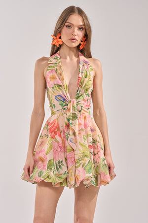 Women's Soft Launch Floral Mini Dress In Beige