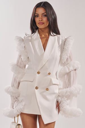 Women's Living Over The Top Ruffle Sleeve Blazer Mini Dress In White
