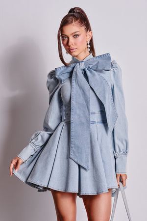 Women's Akira Carolina Blue Denim Bow Mini Dress