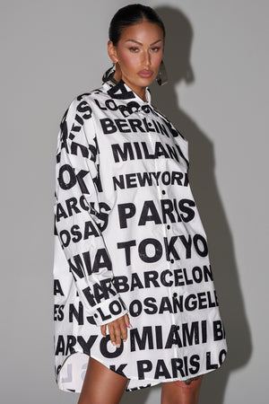 Women's Akira Black And White Poplin Mini Shirtdress
