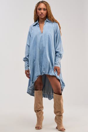 Women's Akira Amelia Blue Denim High-Low Shirtdress