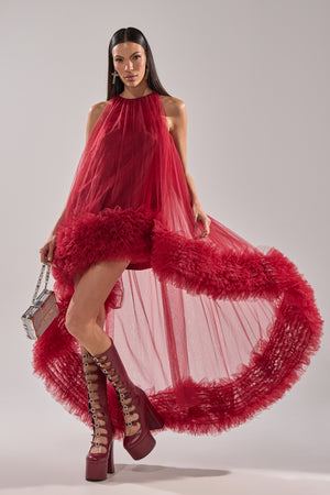 Women's Ari Tulle High Low Dress In Burgundy