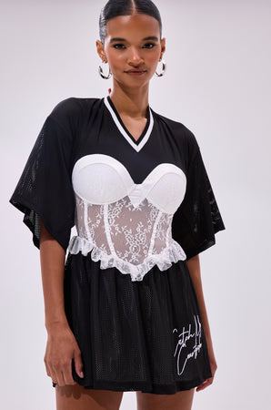 Women's Akira Bounce Back Black And White Corset Jersey Mini Dress