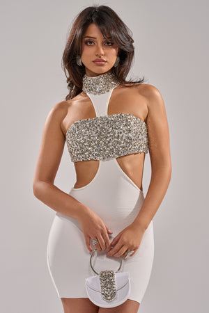Women's Akira White Rhinestone Cutout Bodycon Mini Dress
