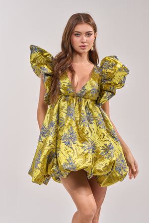 Women's Main Character Energy Brocade Mini Dress In Green