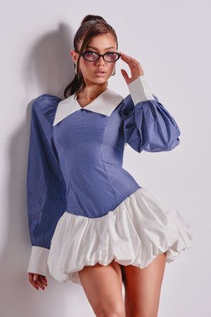 Women's Akira Chelsea Blue And White Striped Mini Shirtdress