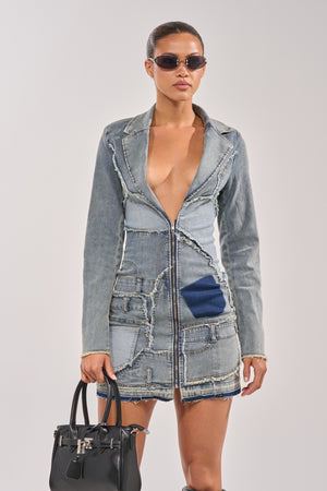 Women's Burning Blue Blazer Denim Mini Dress