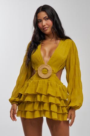 Women's Akira Chartreuse Ruffled Chiffon Mini Dress