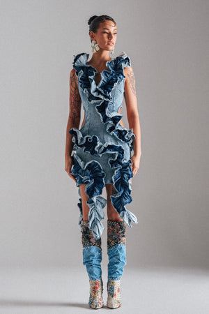 Women's Say It Again Ruffled Denim Mini Dress