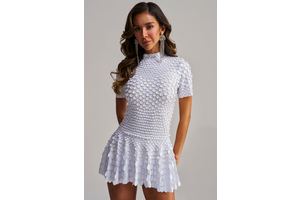 Women's Akira White Sequin Mock Neck Mini Dress
