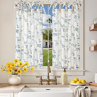 jinchan Blue Floral Kitchen Tier Curtains Alisa 36 Inches Tie Top 2 Panles: Print Design and Production Notes