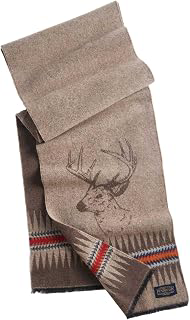 Sawtooth Buck Wool Scarf, Taupe Brown with Southwestern Pattern, Eyelash Fringe, Unisex, 76 x 12 Inches: Jacquard Weave and Production Notes